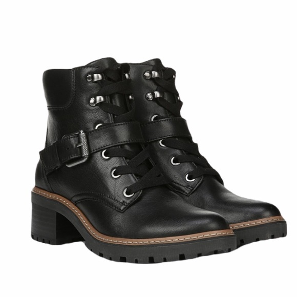 Naturalizer Shoes - Naturalizer Lug Sole Black Leather Tia Moto Boot with buckle Size 7 NEW